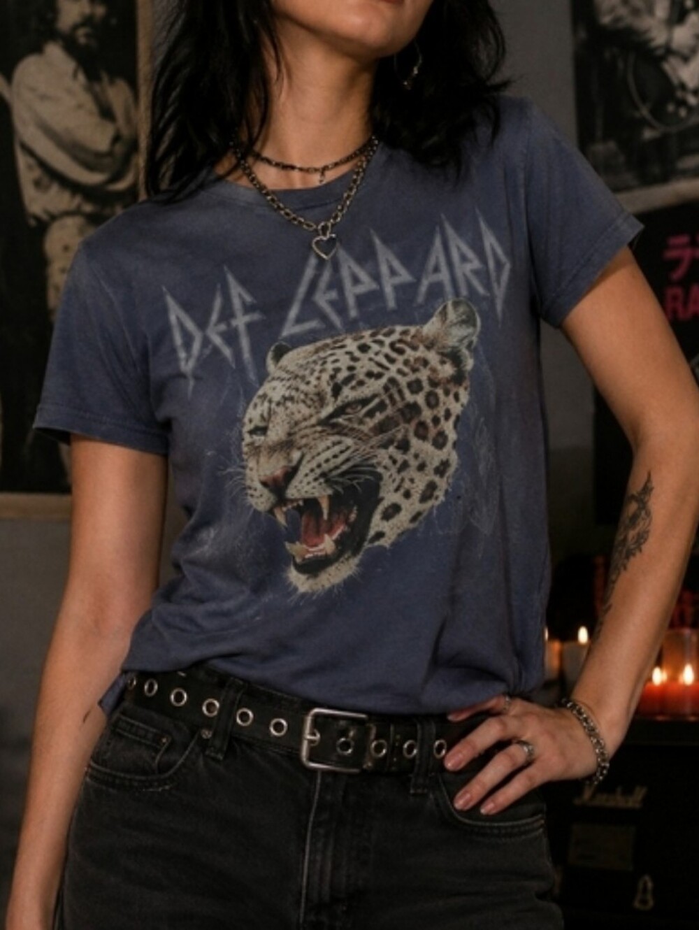 Def Leppard Leopard Graphic Band Tee S Thrashed Indie Sleaze Grunge Paint Splatt